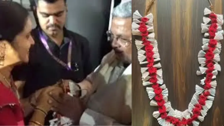 the student gifted karnataka chief minister siddaramaiah with a flower garland along with a bus ticket