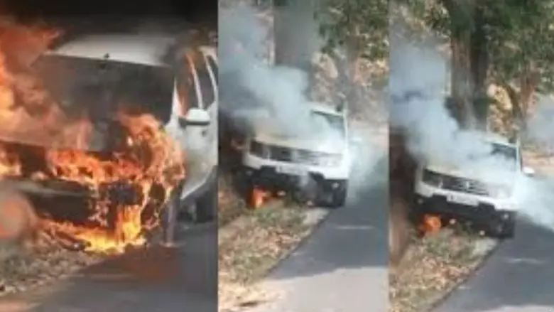 after the accident the electric car caught fire and was destroyed a tragic end for a malayali family in america